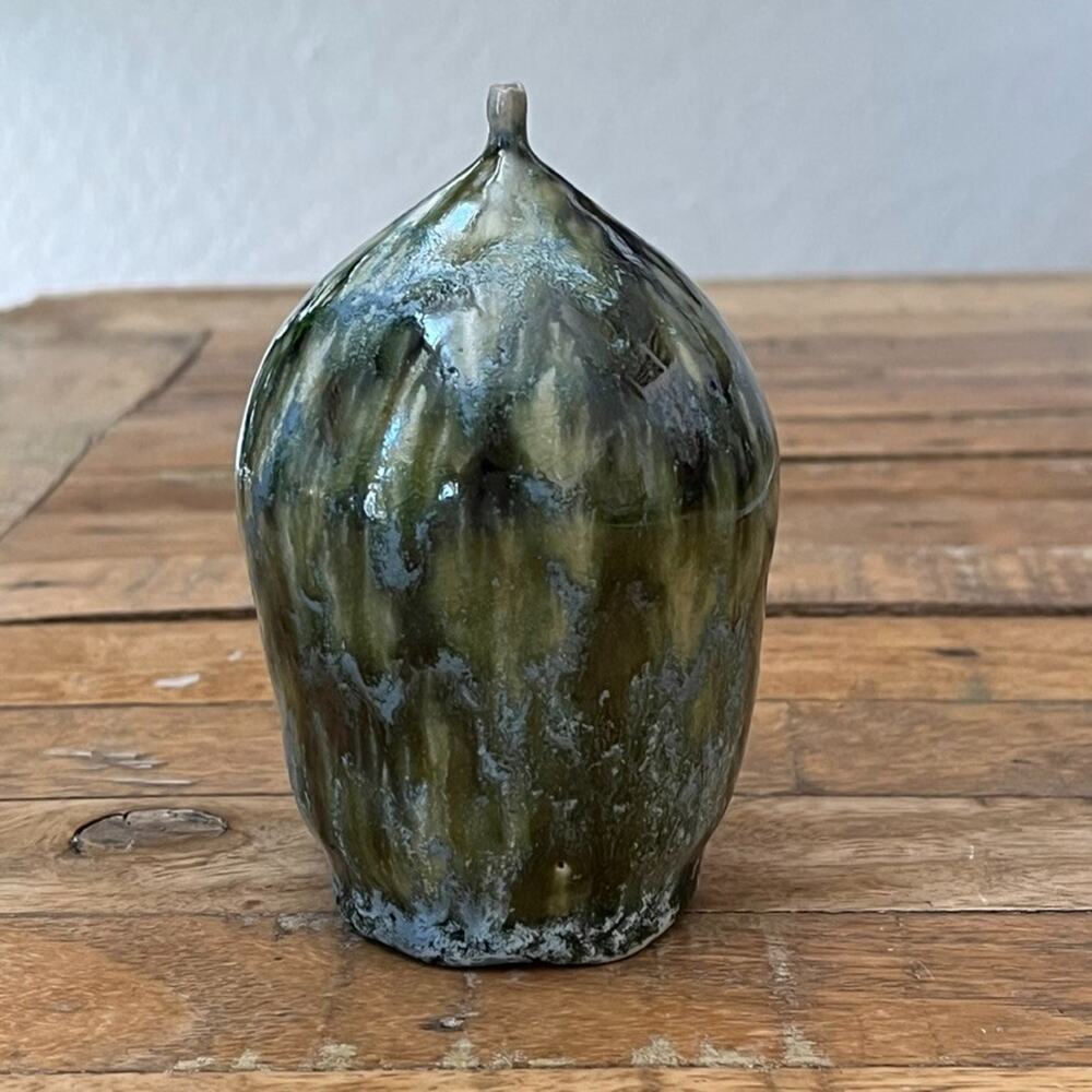 Studio Art Pottery Small Vase 4.5" Tall Ceramic Green Blue Drip Glaze Marked W